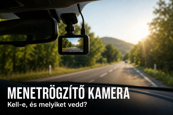 Szélvédőre szerelt menetrögzítő kamera, MENETRÖGZÍTŐ KAMERA felirattal – illusztráció