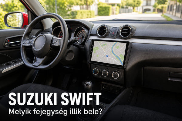 9 colos Android fejegység kisautóban, SUZUKI SWIFT felirattal – illusztráció