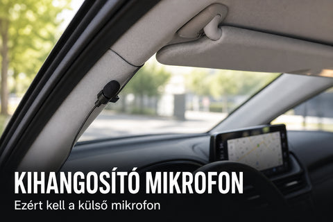 Külső kihangosító-mikrofon az A-oszlopon, KIHANGOSÍTÓ MIKROFON felirattal – illusztráció