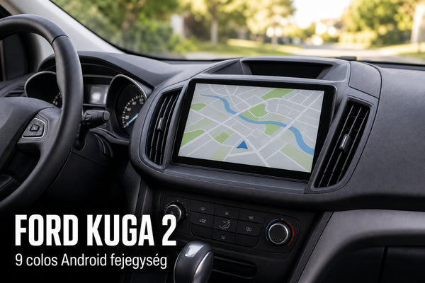 Nagy érintőkijelzős Android fejegység egy kompakt SUV műszerfalán – illusztráció