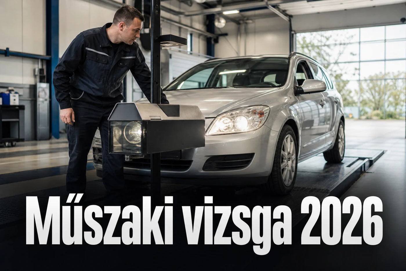 Műszaki vizsga 2026 — személyautó fényszóró-beállítás ellenőrzése a vizsgaállomáson