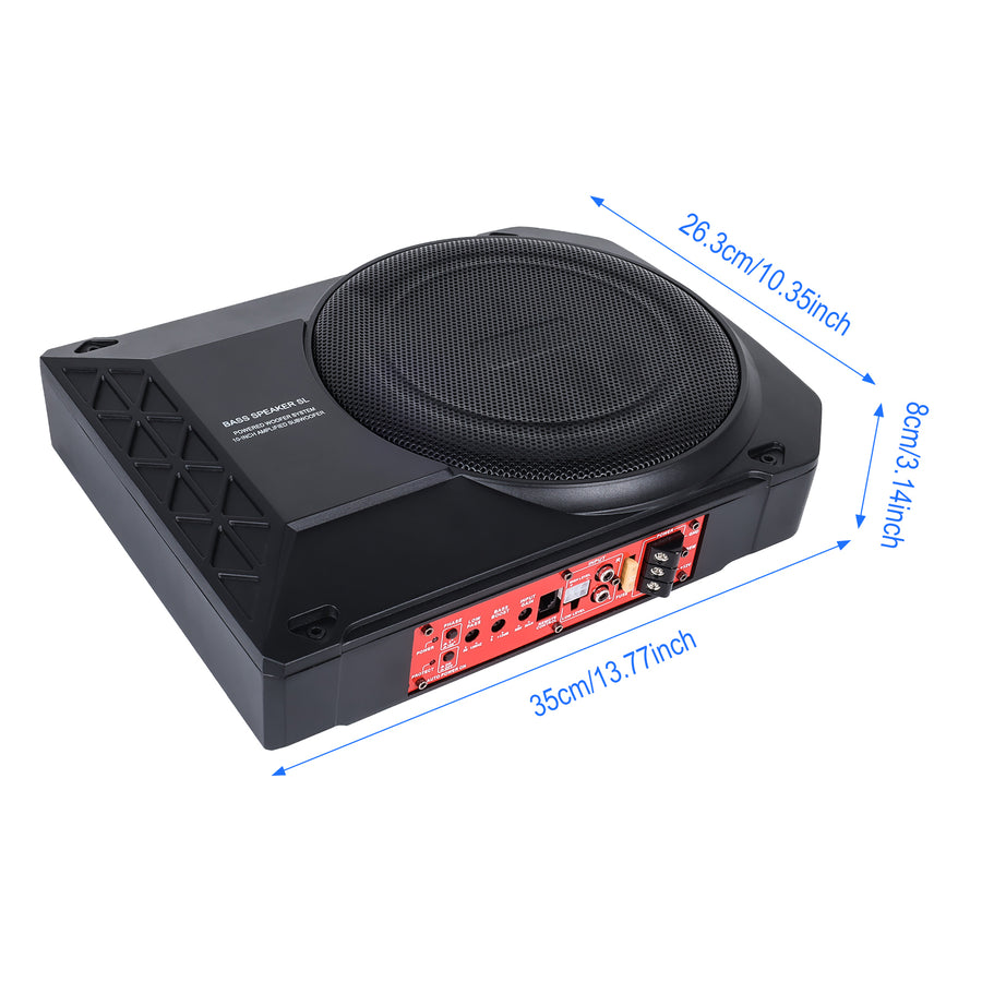 Aktív autós mélynyomó - Ülés alá építhető kompakt Subwoofer beépített erősítővel és basszusvezérlővel (12V)