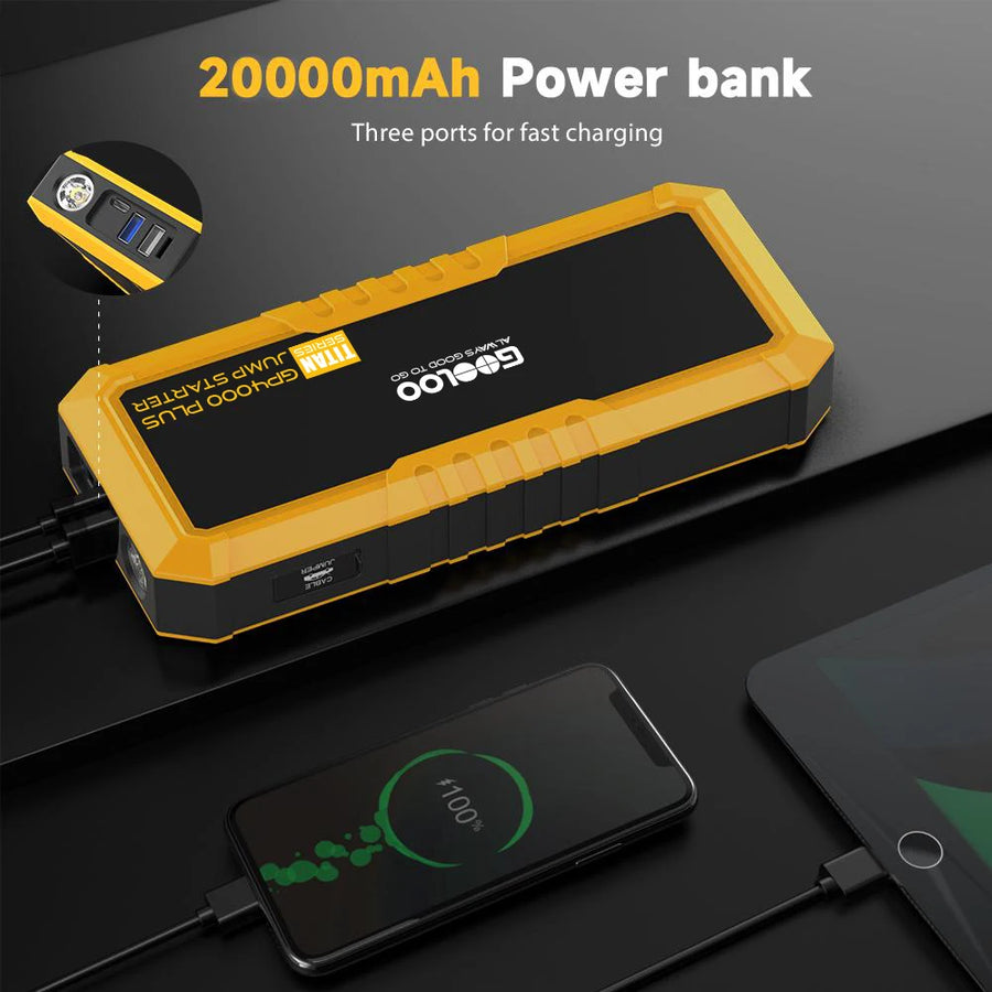 GOOLOO GP4000 PLUS 20000 mAh powerbank funkció, három töltőport