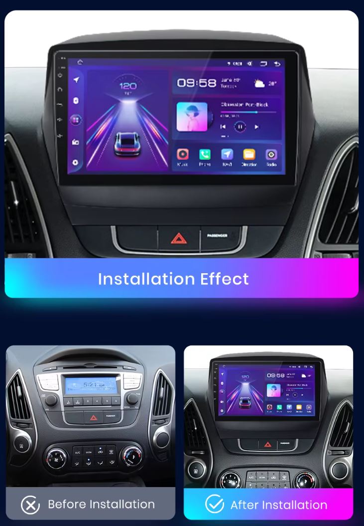 Hyundai IX35 2009 - 2015 9" Android Multimédia fejegység autórádió, hifi, rádió és fejegység nagy kijelzővel, CarPlay, Android autó, Wifi és Bluetooth támogatással,