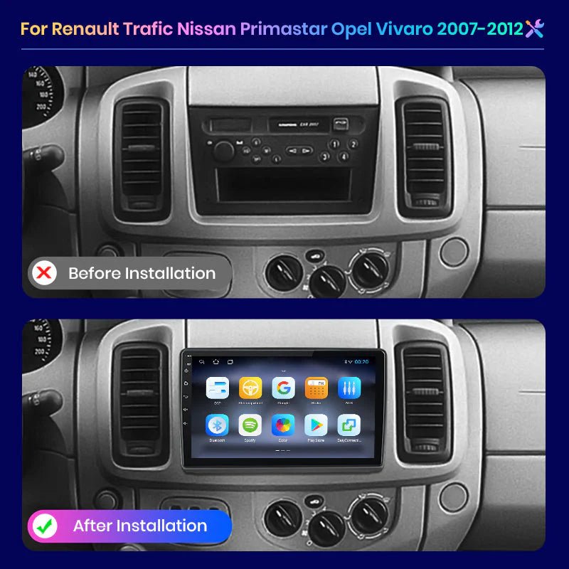 Opel Vivaro, Renault Trafic 2006 - 2010 9" Android Multimédia fejegység autórádió, hifi, rádió és fejegység nagy kijelzővel, CarPlay, Android autó, Wifi és Bluetooth támogatással, - 2