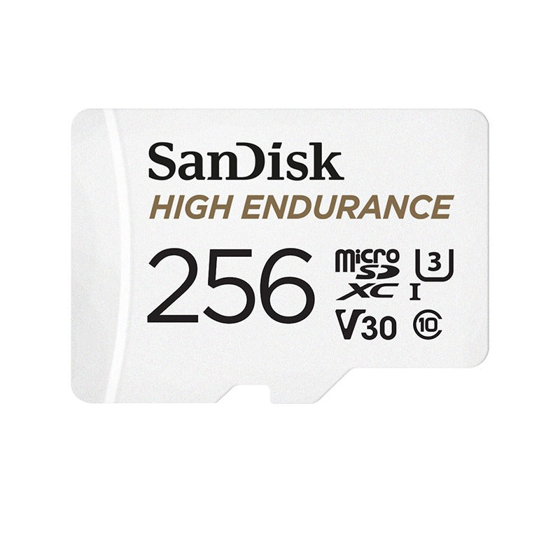 SanDisk High Endurance 256 GB microSDXC memóriakártya elölnézet, U3 V30 jelöléssel