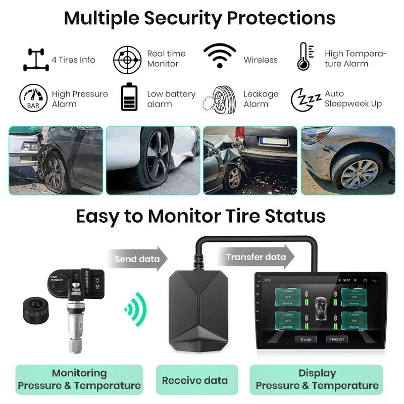TMPS guminyomás figyelő rendszer autórádió, hifi, rádió és fejegység nagy kijelzővel, CarPlay, Android autó, Wifi és Bluetooth támogatással,