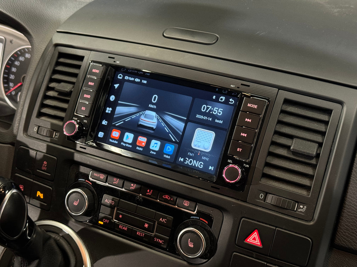 Volkswagen Touareg 2002 - 2010, Transporter 2003 - 2014, Multivan 2003 - 2014 7" Android Multimédia fejegység autórádió, hifi, rádió és fejegység nagy kijelzővel, CarPlay, Android autó, Wifi és Bluetooth támogatással,