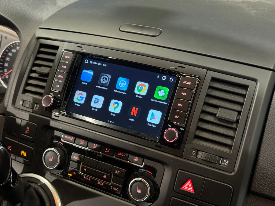 Volkswagen Touareg 2002 - 2010, Transporter 2003 - 2014, Multivan 2003 - 2014 7" Android Multimédia fejegység autórádió, hifi, rádió és fejegység nagy kijelzővel, CarPlay, Android autó, Wifi és Bluetooth támogatással,